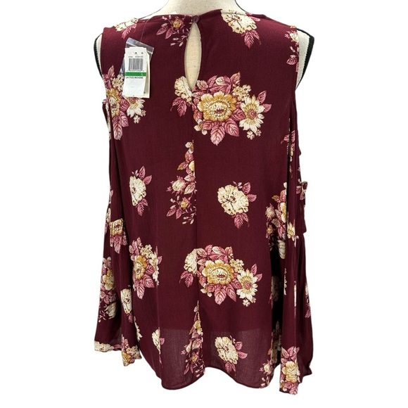 Hippie Rose Long Sleeve Cold Shoulder Floral Print Blouse - Red - size Large - Picture 3 of 13